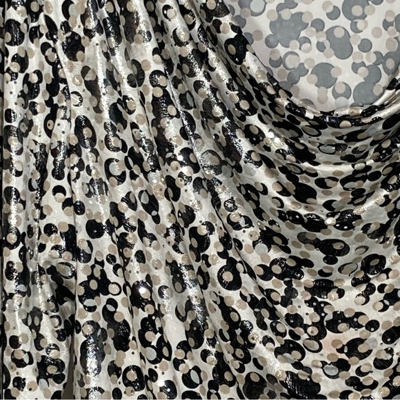 Dressbarn Dot Metallic Blouse White Black Tan Silver Long Sleeve Drape Neck NWOT - Picture 5 of 6